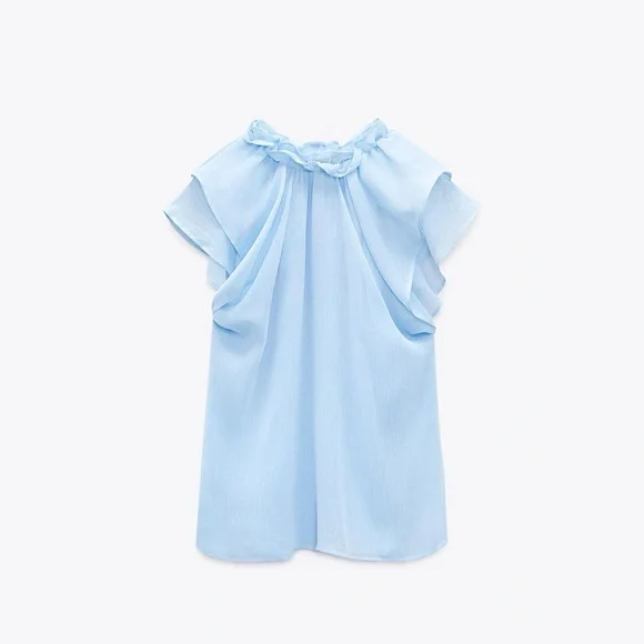 Zara Soft Blue Ruffled Blouse - Picture 1 of 2
